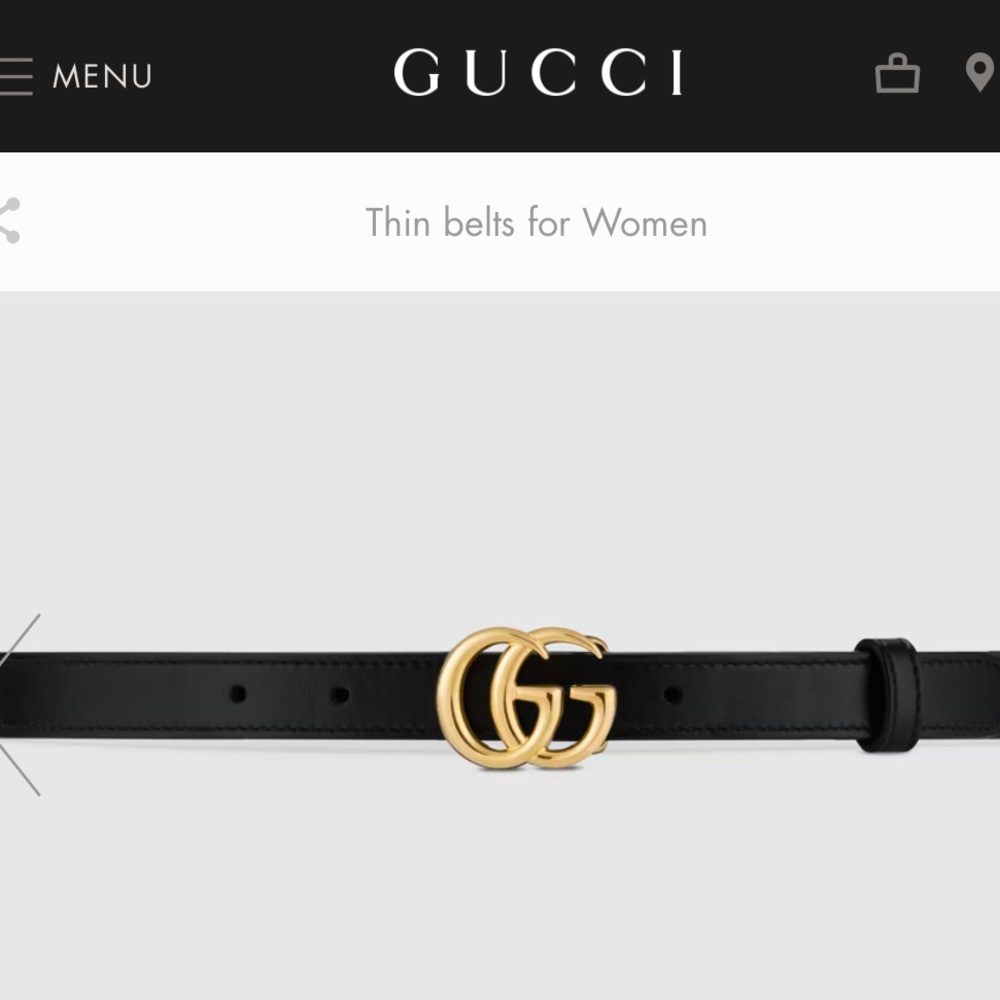 GG Marmont thin leather belt with shiny buckle- authentic